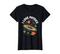 I Love Physics Atom Planètes Formula Universe T-Shirt Graphique avec Valeur, Femme, Noir, L