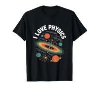 I Love Physics Atom Planètes Formula Universe T-Shirt Graphique avec Valeur, Homme, Noir, M