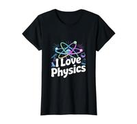 I Love Physics Atom Science Chimie Fun T-Shirt Graphique avec Valeur, Femme, Noir, M