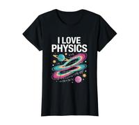 I Love Physics Univers Space Science Cosmos T-Shirt Graphique avec Valeur, Femme, Noir, S