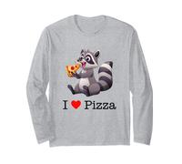 I Love Pizza, Cool Raccoon Eats Pizza Illustration Graphic Manche Longue