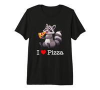 I Love Pizza, Cool Raccoon Eats Pizza Illustration Graphic T-Shirt Haut de Gamme