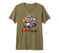 I Love Pizza, Cool Raccoon Eats Pizza Illustration Graphic T-Shirt Haut de Gamme