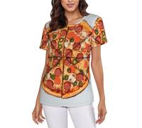 I Love Pizza T-shirt d'été à manches courtes pour femme Coupe classique Col rond, Noir , S