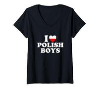I Love Polish Boys T-Shirt avec Col en V