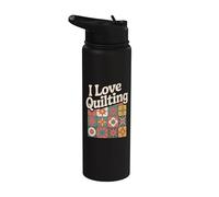 I Love Quilting Passion Patchwork Retro Craft Stainless Steel Insulated Water Bottle