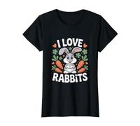 I Love Rabbits Cute Bunny Carotte Clover T-Shirt Graphique avec Valeur, Femme, Noir, S
