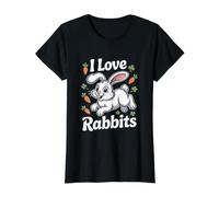 I Love Rabbits Happy Bunny Carotte Fun T-Shirt Graphique avec Valeur, Femme, Noir, XL