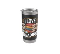 I Love Reading Book Stack Athusiast Gobelet isotherme en acier inoxydable double paroi