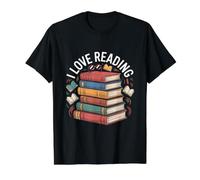 I Love Reading Book Stack Athusiast T-Shirt Graphique avec Valeur, Homme, Noir, S
