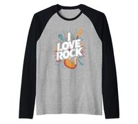 I Love Rock Guitar Microphone Musique Manche Raglan