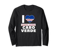 I Love Santo Antão Cabo Verde avec cœur drapeau du Cap-Vert Manche Longue
