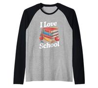 I Love School Books Pommes Crayons Fun Manche Raglan