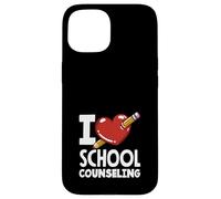 I Love School Counseling Crayon en Forme de cœur Coque pour iPhone 15
