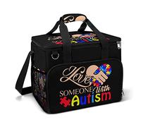 I Love Someone with Autism Cooler Box Tote isotherme Leakproof Tote Portable Cooling Lunch Shoulder Bag for Picnic Beach Work Travel 15.4"x12"