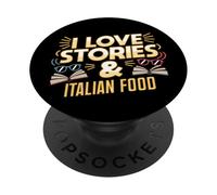 I Love Stories and Italian Food | Livre Amateur de pâtes Humour PopSockets PopGrip Adhésif