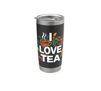 I Love Tea Tasse à thé Motif feuilles Gobelet isotherme en acier inoxydable double paroi