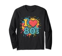 I Love the 80's Retro 80's Party Time Throwback Graphic Art Manche Longue