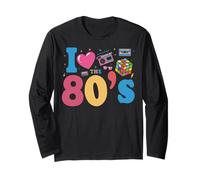 I Love The 80's Slogan, 80s-Themed Party Costume for Women Manche Longue