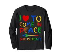 I Love To Come In Peace She Is Peace Funny Matching Couple Manche Longue