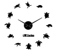 I Love Turtles Horloge murale géante à faire soi-même avec silhouette de tortues de mer, animaux marins, grande horloge murale (noir, 68,6 cm)