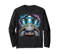 I Love Turtles Sea Selfie avec des OVNIS extraterrestres Tortue bizarre Manche Longue