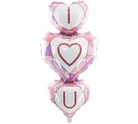 I LOVE U Ballon gonflable en forme de cœur Rose blanc 48 x 113 cm Réutilisable Gonflable à l'air ou à l'hélium Valve automatique Idéal pour anniversaire, mariage, fête, Saint-Valentin, cadeaux