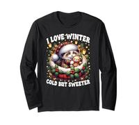 I Love Winter Sayings for Kitten Lover Cute Christmas Cat Manche Longue