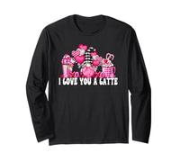I Love You A Latte Pink Buffalo Plaid Decor Valentines GNOME Manche Longue