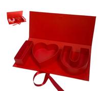 I Love You Heart-Shaped Gift Box, Empty Fillable Cardboard Letter Box with Ribbon Closure, I Heart U Design Red Packaging for Flowers, Chocolate, Candy, Romantic Presents for Valentine's Day, Annivers