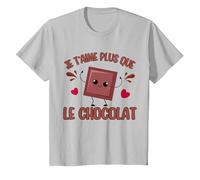 I Love You More Than Chocolate Chocolat Saint-Valentin T-Shirt, Enfant, Argent, 2 Ans