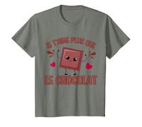 I Love You More Than Chocolate Chocolat Saint-Valentin T-Shirt, Enfant, Vert Kaki chiné, 8 Ans