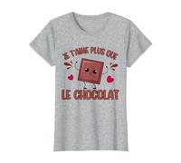 I Love You More Than Chocolate Chocolat Saint-Valentin T-Shirt, Femme, Gris Chiné, L