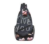 I Love You Words With Hearts Print Cross Chest Bag Diagonally Sac à dos à bandoulière réglable pour voyage, randonnée, sport, portefeuille, noir, taille unique, Noir/blanc, taille unique