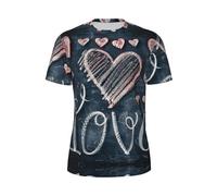 I Love You Words with Hearts Print Men Short Sleeve T-Shirt Respirant Wear Running Summer Casual Fitness Activités, Noir/blanc, S