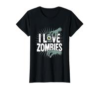 I Love Zombies Mains effrayantes en Forme de Globe oculaire T-Shirt Graphique avec Valeur, Femme, Noir, XL