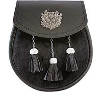 I LUV LTD Semi Dress Sporran Badge en Étain Fausse Fourrure Noire Badge de Chardon Fabriqué en Ecosse avec Chaîne de Taille M 32" - 42"