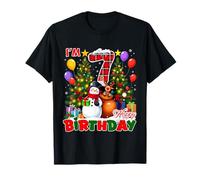 I’m 7 Happy 7th Birthday Christmas Snowman Reindeer Kids T-Shirt