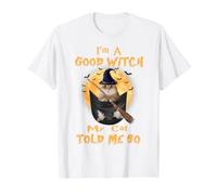 I’m a Good Witch My Cat Told Me So Golden British Hallowwen T-Shirt Graphique avec Valeur