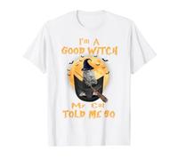 I’m a Good Witch My Cat Told Me So Grey Tabby Cat Hallowwen T-Shirt Graphique avec Valeur, Homme, Blanc, S