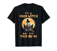I’m a Good Witch My Cat Told Me So Grey Tabby Cat Hallowwen T-Shirt Graphique avec Valeur, Homme, Noir, S