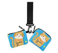 I Miss You Lot de 2 portefeuilles fins et portables pour cartes de visite avec poche zippée pour pièces de monnaie pour femme Motif chat marron, Chat marron mignon I Miss You Cartoon, 1 size