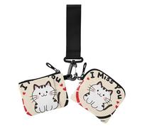 I Miss You Lot de 2 portefeuilles minimalistes pour cartes de visite avec porte-clés Motif chat blanc, Chat blanc mignon I Miss You Cartoon, 1 size, Décontracté
