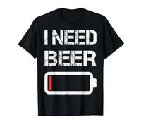 I Need Beer Funny No Power Battery Lover Drinking T-Shirt Graphique avec Valeur, Homme, Noir, L