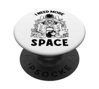 I Need More Space for Cats Funny Astronaute Amoureux des Chats PopSockets PopGrip Adhésif