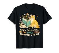 I Only Care About My Cat Coffee Books and 3 People Reading T-Shirt