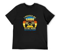I Paused My Game to Be Here Gamers Controller Men's T-Shirt Unisex Black Cotton Print Tee Shirts M