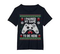 I Paused My Game to Be Here Pull de Noël Ugly Gamer T-Shirt, Femme Grandes Tailles, Noir, 3X