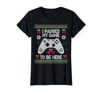 I Paused My Game to Be Here Pull de Noël Ugly Gamer T-Shirt, Femme, Noir, S