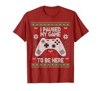 I Paused My Game to Be Here Pull de Noël Ugly Gamer T-Shirt, Homme, Canneberge, S